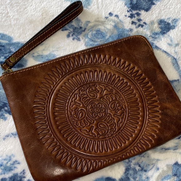 Patricia Nash Handbags - Patricia Nash Brown Embossed Leather Large Wristlet